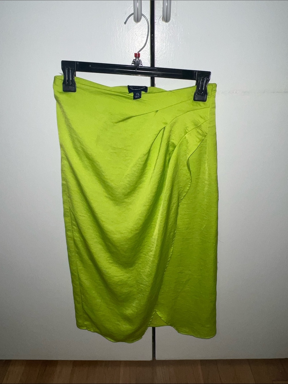 Bright Lime Draped Midi Skirt — Women